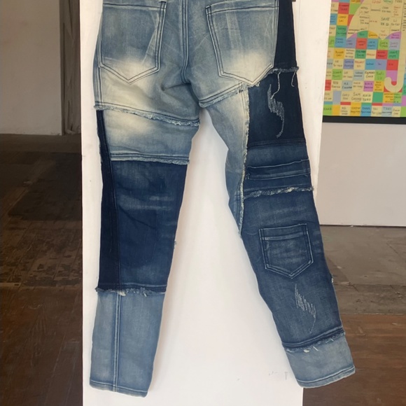 Denim splice streetwear patchwork skinny unisex jeans - Picture 9 of 9